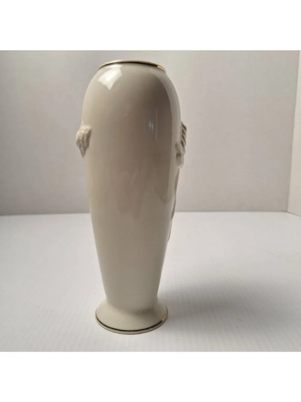 LENOX ROSE BLOSSOM BUD VASE IVORY PORCELAIN SCULPTED ROSE RIBBON 24K GOLD TRIM